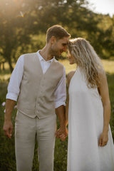 Linen Trousers, Shirt, Waistcoat Set (Set Of 3)