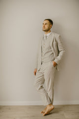 Full Linen Wedding Set Of 5 (Trousers, Shirt, Waistcoat, Jacket, Necktie)