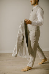 Full Linen Wedding Set Of 5 (Trousers, Shirt, Waistcoat, Jacket, Necktie)