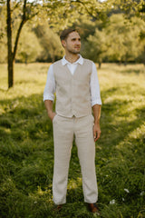 Linen Trousers, Shirt, Waistcoat Set (Set Of 3)