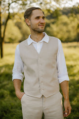 Linen Trousers, Shirt, Waistcoat Set (Set Of 3)