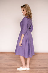 Linen retro dress with 3/4 sleeves