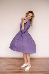 Linen retro dress with 3/4 sleeves