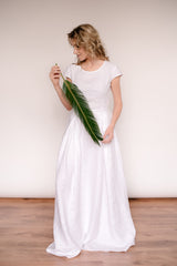Linen modest wedding dress