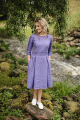 Linen retro dress 3/4 sleeves