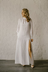 Long Sleeve Linen Wedding Dress