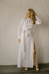 Long Sleeve Linen Wedding Dress