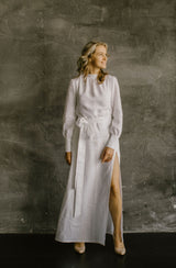 Long Sleeve Linen Wedding Dress
