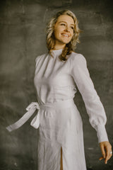 Long Sleeve Linen Wedding Dress