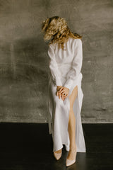 Long Sleeve Linen Wedding Dress