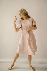 Open Shoulders Linen Dress