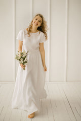 Modest Linen Wedding Dress