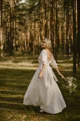 Linen Open Back Wedding Dress