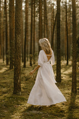 Linen Open Back Wedding Dress