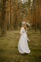Linen Open Back Wedding Dress