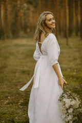 Linen Open Back Wedding Dress