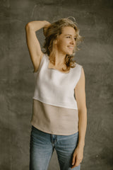 Two Color Linen Blouse