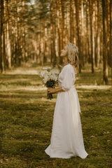 Linen Open Back Wedding Dress
