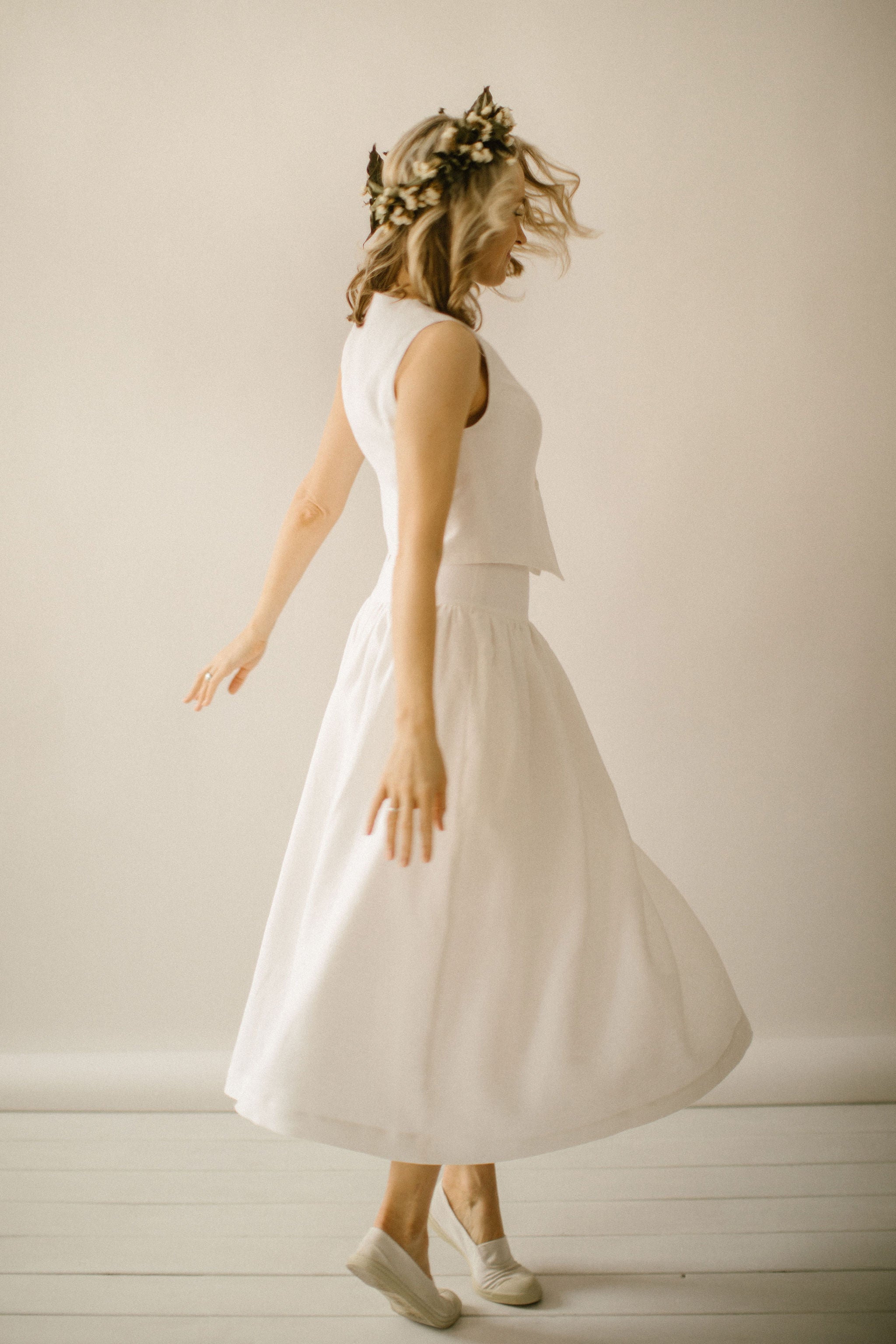 Two Piece Linen Wedding Dress. Handcrafted. World Wide Shipping