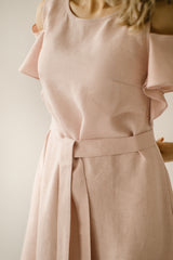 Open Shoulders Linen Dress