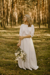 Linen Open Back Wedding Dress