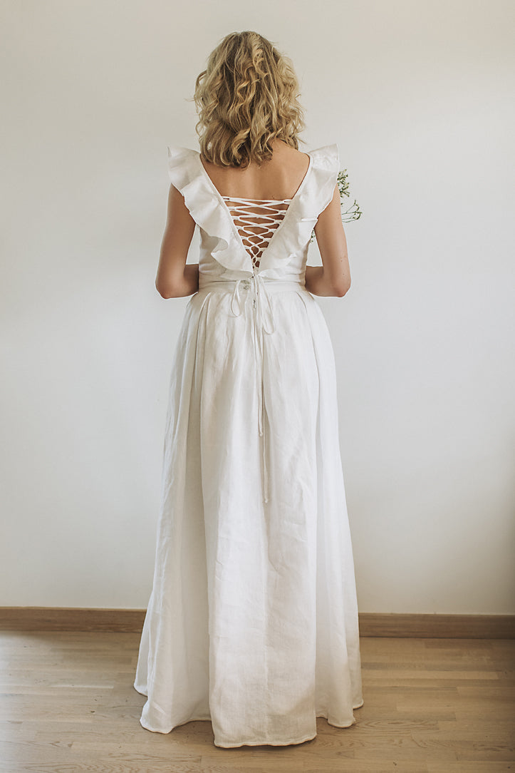 V-back Linen Wedding Dress