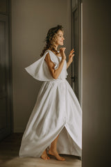 Linen bohemian wedding dress