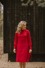 Mock neck linen dress