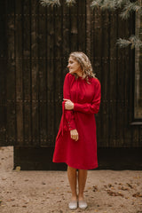 Mock neck linen dress