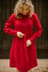 Mock neck linen dress