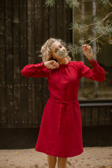 Mock neck linen dress