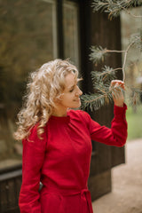 Mock neck linen dress