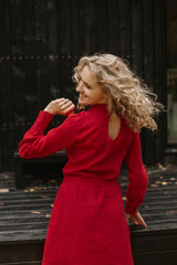 Mock neck linen dress