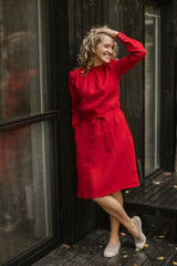 Mock neck linen dress