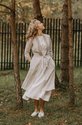 Linen wedding dress coat with lace