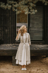 Linen wedding dress coat with lace