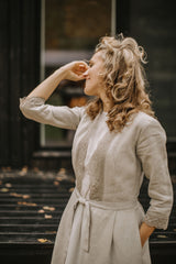 Linen wedding dress coat with lace