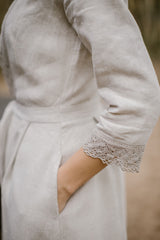 Linen wedding dress coat with lace