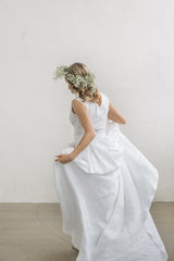 Linen wedding dress with a train