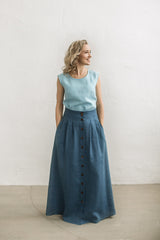 Long linen button down skirt