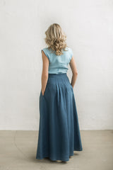 Long linen button down skirt