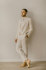 Full Linen Wedding Set Of 5 (Trousers, Shirt, Waistcoat, Jacket, Necktie)
