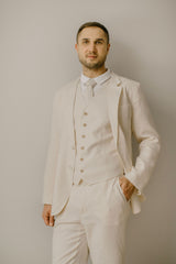 Full Linen Wedding Set Of 5 (Trousers, Shirt, Waistcoat, Jacket, Necktie)