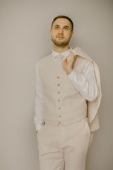 Full Linen Wedding Set Of 5 (Trousers, Shirt, Waistcoat, Jacket, Necktie)