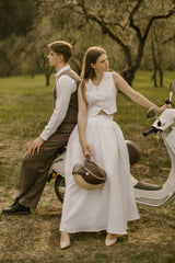 Linen Waistcoat Skirt Set
