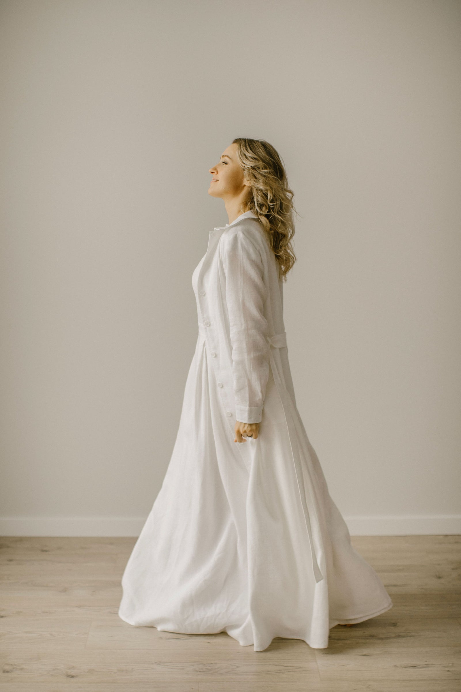Long Linen Wedding Coat Dress. Handcrafted by Linen Wedding Dress Team