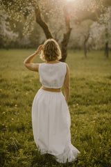 Linen Bridal Crop Top And Skirt Set.