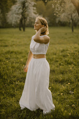 Linen Bridal Crop Top And Skirt Set.