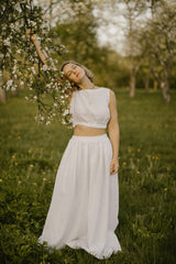 Linen Bridal Crop Top And Skirt Set.