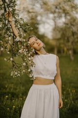 Linen Bridal Crop Top And Skirt Set.